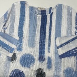 Jess & Jane Blue White Windmill Boucle Mesh Tunic Top Size Medium